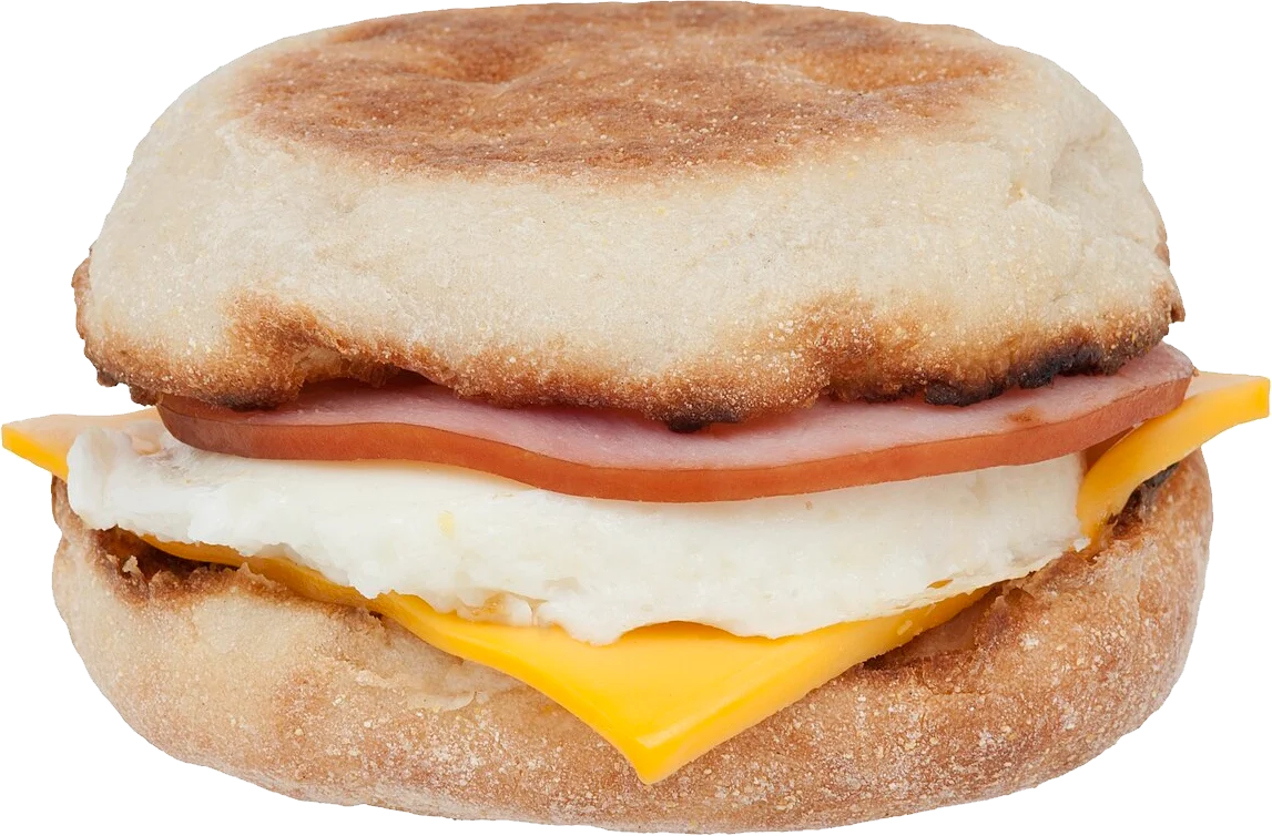 Sándwich de desayuno con huevo, jamón y queso